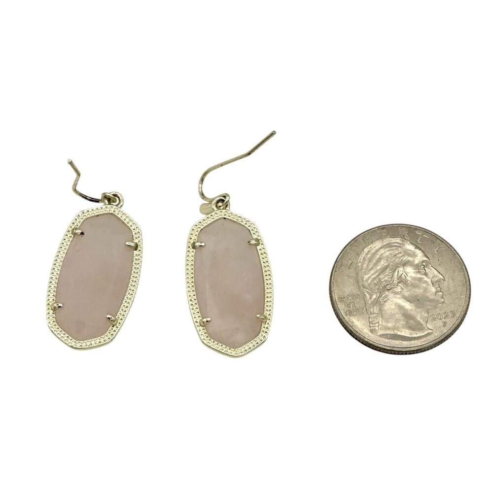 Kendra Scott Lee Rose Quartz Gold Plated Drop Earrings - Picture 3 of 5